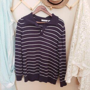 𝅺LIZ Claiborne Striped Collared Pullover Sweater